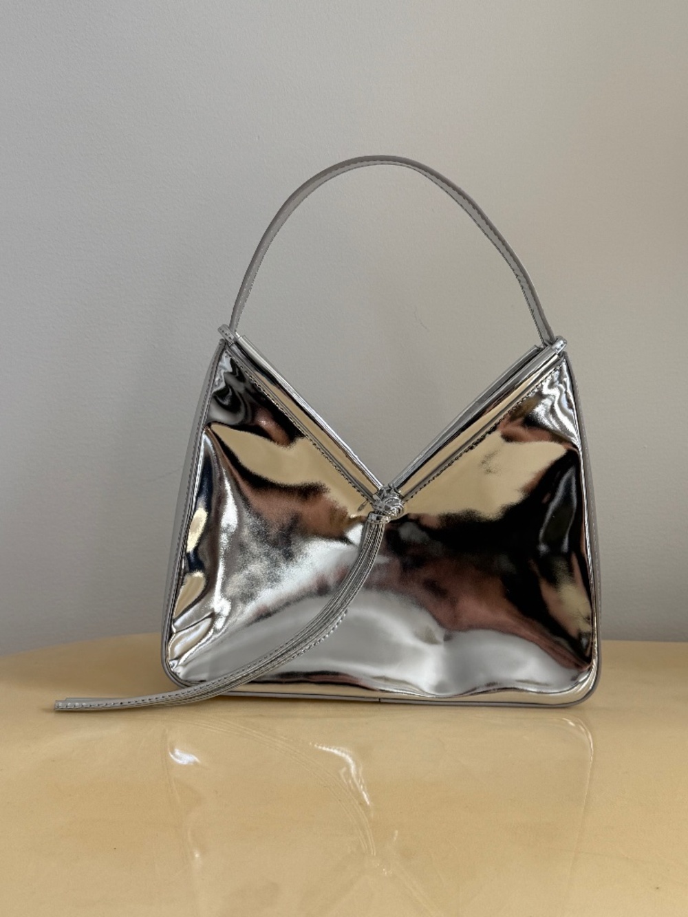 Silver Mirror Top-Handle Mini Bag